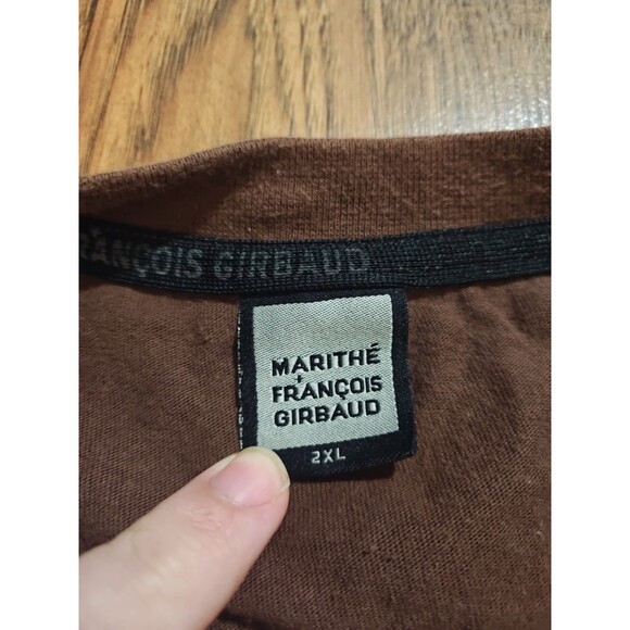 VTG Y2K Marithe Francois Girbaud 2XL Long Sleeve Brown Shirt NYC Paris Crown - Picture 4 of 9